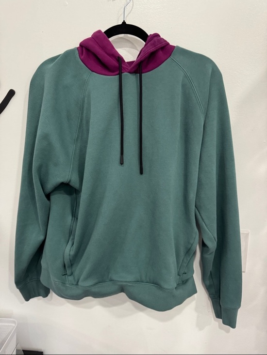 Fabletics Sweaters - Fabletics Green Pullover Sweatshirt with Magenta Hood